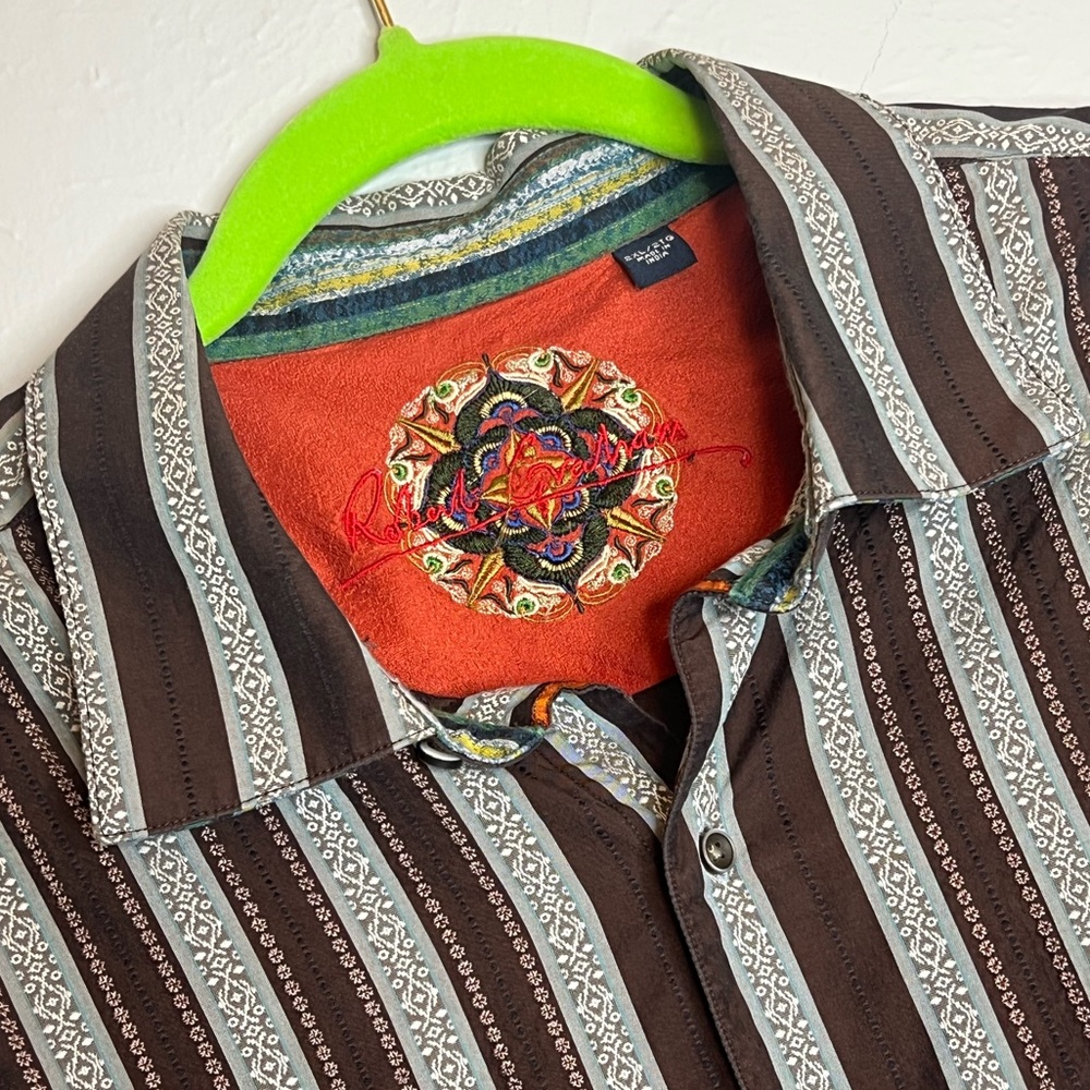 Robert Graham Men's 2XL Striped Long Sleeve Button Down Brown Cotton Silk Shirt